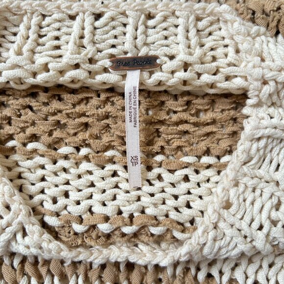 Free People Wave After Wave Ivory Stripe Open Knit Sweater Tank XS Boho Chic - Picture 5 of 8